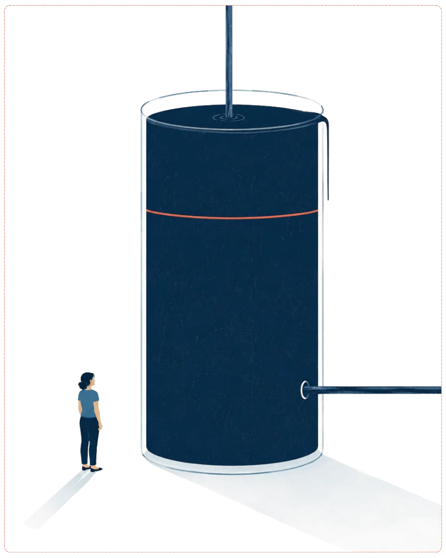 El balde de histamina con la canilla que entra y la que drena
